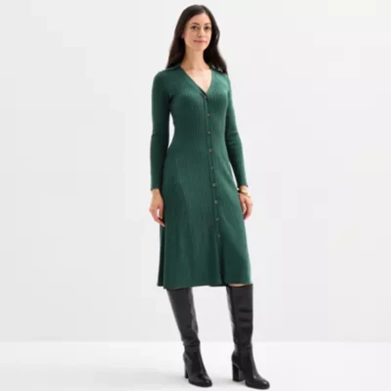 Melonie T Womens Long Sleeve Midi Sweater Dress