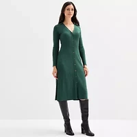 Melonie T Womens Long Sleeve Midi Sweater Dress