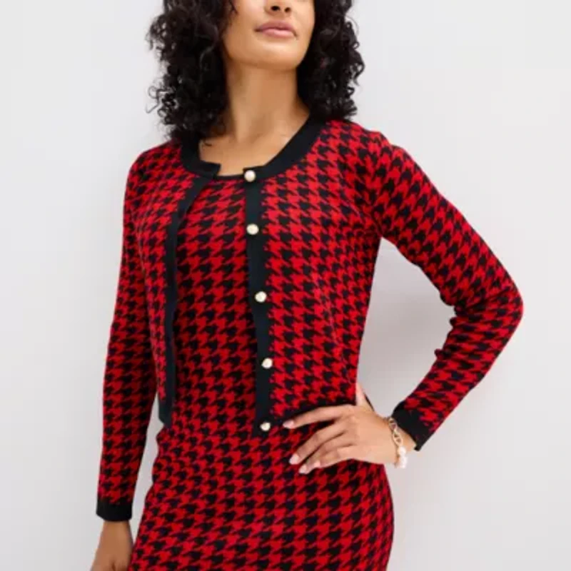 Melonie T Womens Long Sleeve Jacket Sweater Dress