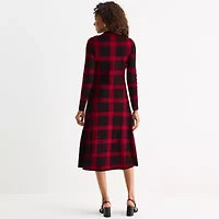 Danny & Nicole Womens Long Sleeve Windowpane Midi Sweater Dress