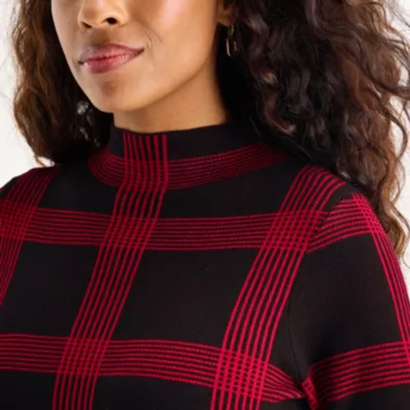 Danny & Nicole Womens Long Sleeve Windowpane Midi Sweater Dress