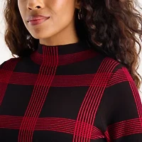 Danny & Nicole Womens Long Sleeve Windowpane Midi Sweater Dress