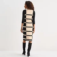 Danny & Nicole Womens 3/4 Sleeve Windowpane Sweater Dress