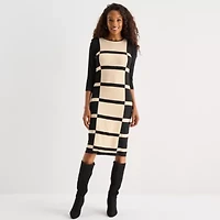 Danny & Nicole Womens 3/4 Sleeve Windowpane Sweater Dress