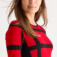 Danny & Nicole Womens 3/4 Sleeve Windowpane Sweater Dress