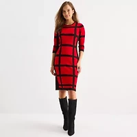 Danny & Nicole Womens 3/4 Sleeve Windowpane Sweater Dress