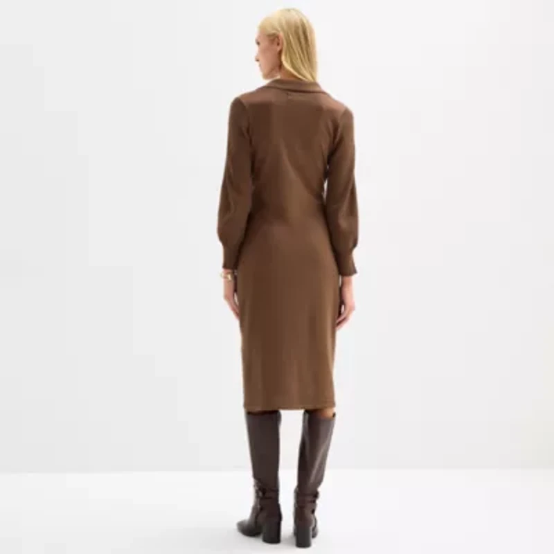 Maia Womens Long Sleeve Belted Midi Sweater Dress
