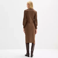 Maia Womens Long Sleeve Belted Midi Sweater Dress