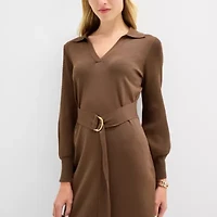 Maia Womens Long Sleeve Belted Midi Sweater Dress