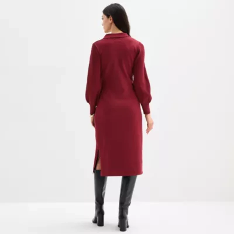 Maia Womens Long Sleeve Belted Midi Sweater Dress