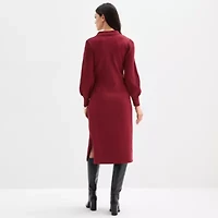 Maia Womens Long Sleeve Belted Midi Sweater Dress