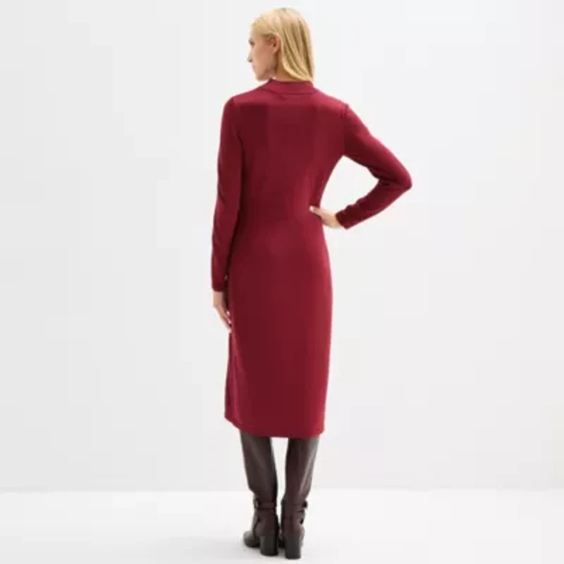 Maia Womens Long Sleeve Midi Sweater Dress