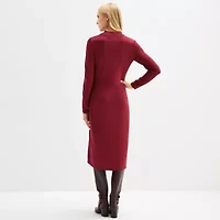 Maia Womens Long Sleeve Midi Sweater Dress