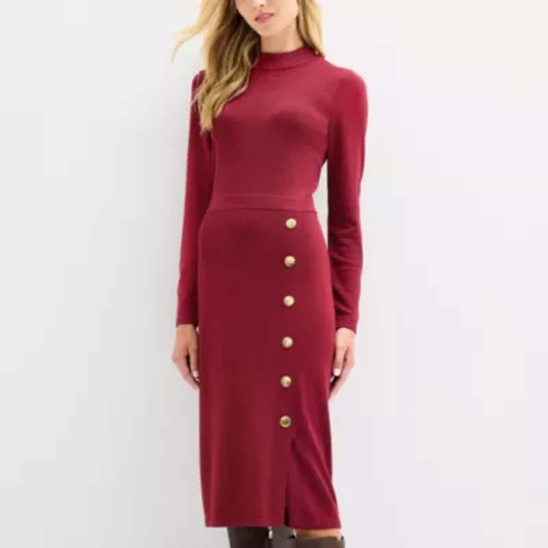 Maia Womens Long Sleeve Midi Sweater Dress