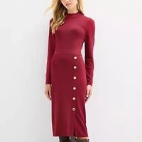 Maia Womens Long Sleeve Midi Sweater Dress