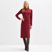 Maia Womens Long Sleeve Midi Sweater Dress