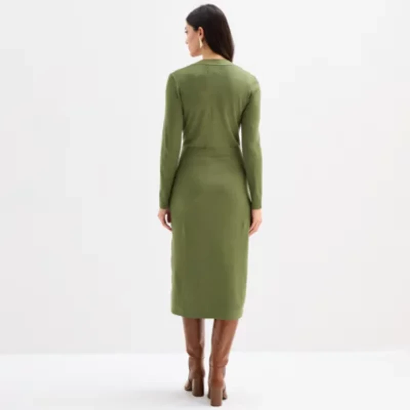 Maia Womens Long Sleeve Midi Sweater Dress