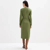 Maia Womens Long Sleeve Midi Sweater Dress