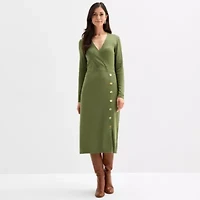 Maia Womens Long Sleeve Midi Sweater Dress