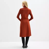 Maia Womens Long Sleeve Belted Midi Sweater Dress