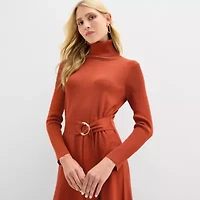 Maia Womens Long Sleeve Belted Midi Sweater Dress