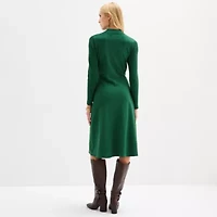 Maia Womens Long Sleeve Belted Midi Sweater Dress