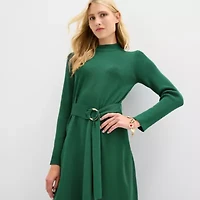 Maia Womens Long Sleeve Belted Midi Sweater Dress