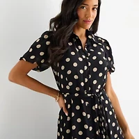 Sandra Darren Womens Short Sleeve Dots Midi Fit + Flare Dress