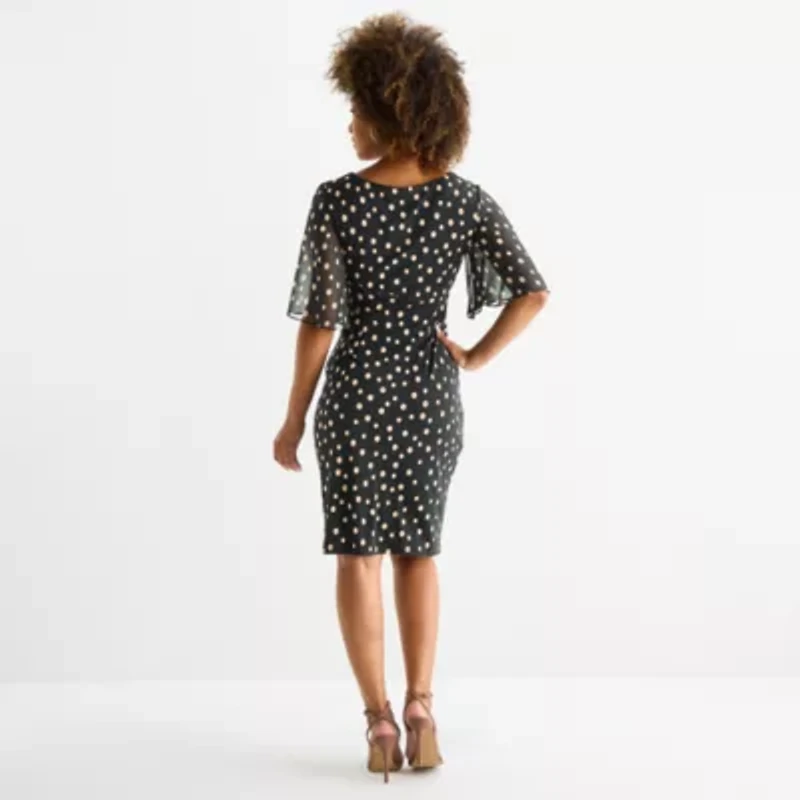 Connected Apparel Womens Short Sleeve Dots Sheath Dress
