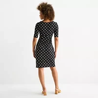 Connected Apparel Womens Short Sleeve Dots Sheath Dress