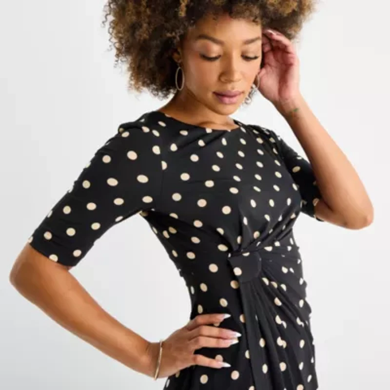 Connected Apparel Womens Short Sleeve Dots Sheath Dress