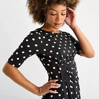 Connected Apparel Womens Short Sleeve Dots Sheath Dress