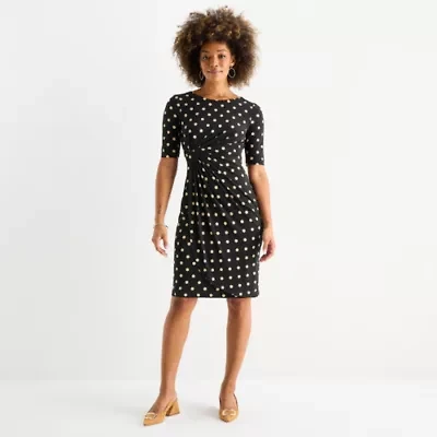Connected Apparel Womens Short Sleeve Dots Sheath Dress
