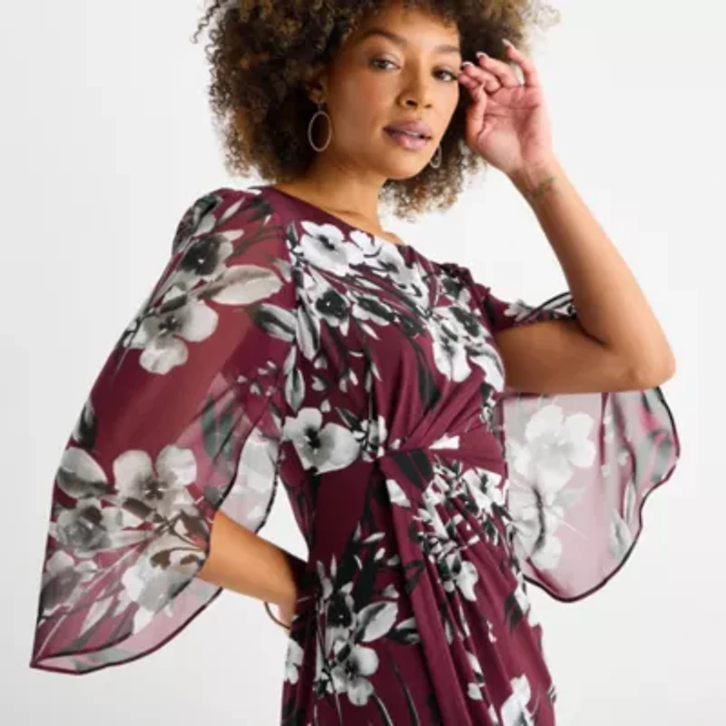 Connected Apparel Womens 3/4 Sleeve Floral Sheath Dress