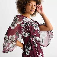 Connected Apparel Womens 3/4 Sleeve Floral Sheath Dress
