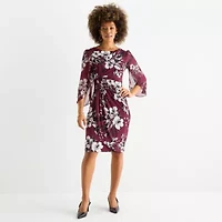 Connected Apparel Womens 3/4 Sleeve Floral Sheath Dress