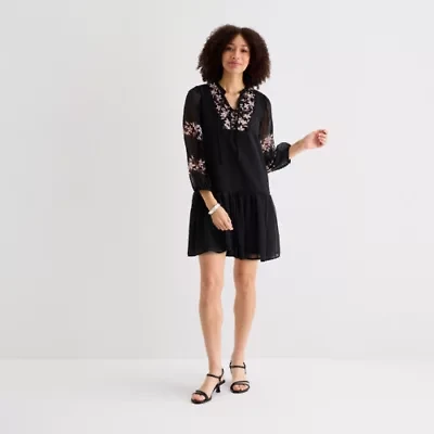 Sam And Jess Womens Long Sleeve Floral Shift Dress