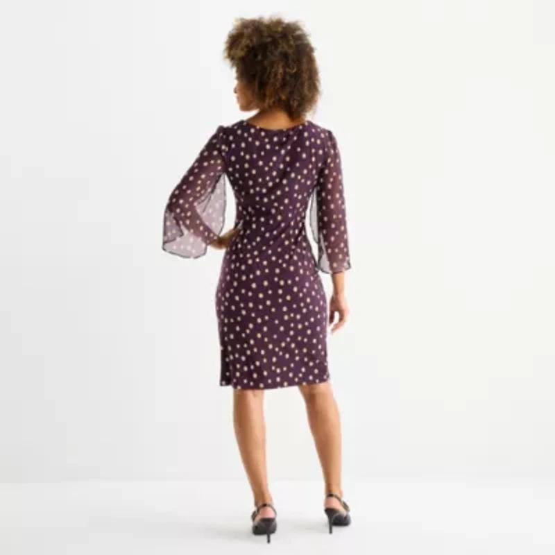 Connected Apparel Womens 3/4 Sleeve Dots Sheath Dress