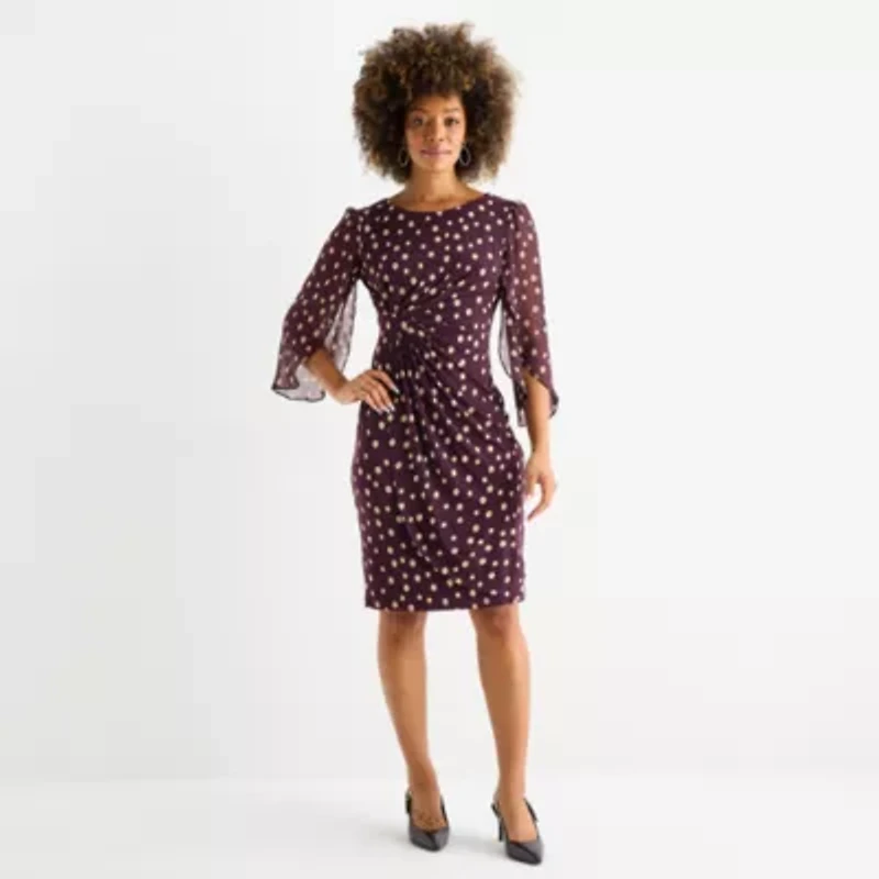 Connected Apparel Womens 3/4 Sleeve Dots Sheath Dress