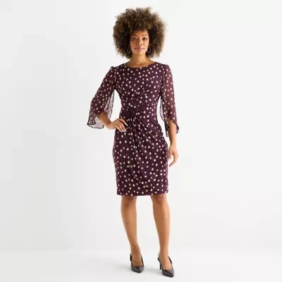 Connected Apparel Womens 3/4 Sleeve Dots Sheath Dress