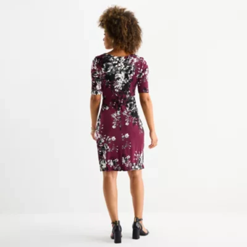 Connected Apparel Womens Short Sleeve Floral Sheath Dress