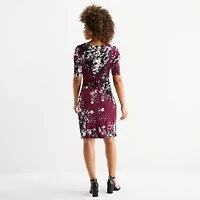 Connected Apparel Womens Short Sleeve Floral Sheath Dress