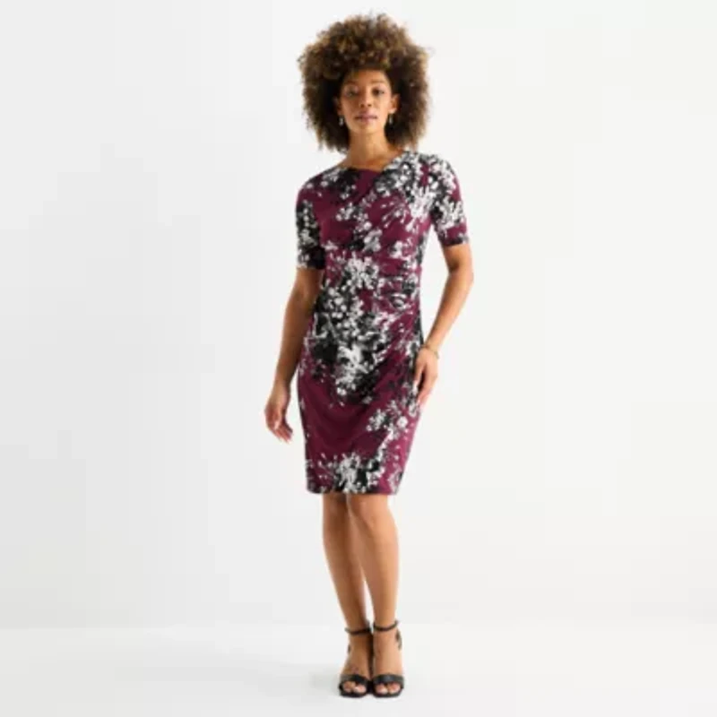 Connected Apparel Womens Short Sleeve Floral Sheath Dress