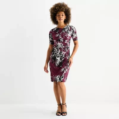 Connected Apparel Womens Short Sleeve Floral Sheath Dress