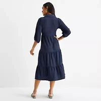 52seven Womens 3/4 Sleeve Midi Fit + Flare Dress