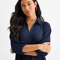 52seven Womens 3/4 Sleeve Midi Fit + Flare Dress