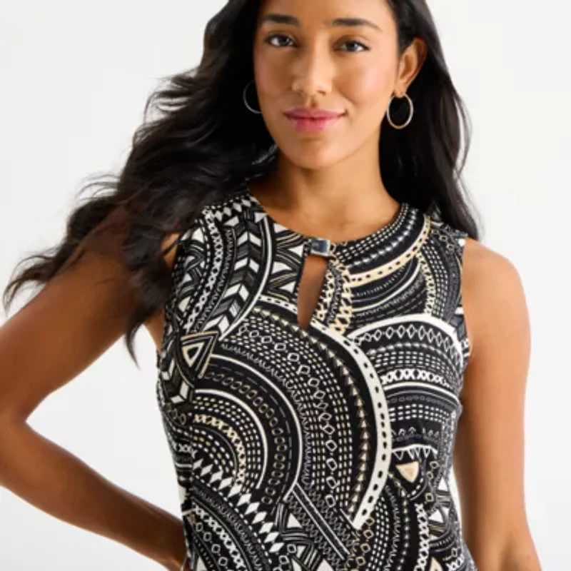 Sandra Darren Womens Sleeveless Geometric Shift Dress