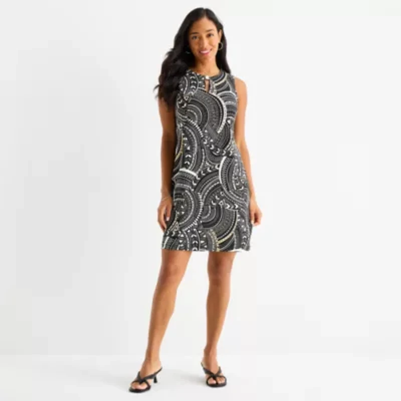 Sandra Darren Womens Sleeveless Geometric Shift Dress