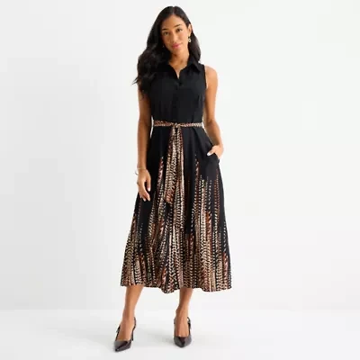 52seven Womens Sleeveless Midi Shirt Dress