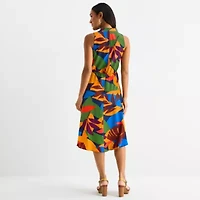 52seven Womens Sleeveless Abstract Midi Fit + Flare Dress